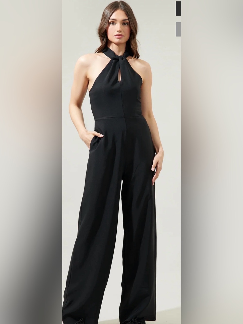 Sugarlips Korine Kaylee Black Halter Jumpsuit Wedding Guest Cocktail Date Night - Picture 2 of 8